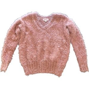 Pink Rose Blush Pink Fluffy V-neck Sweater Sz Xs